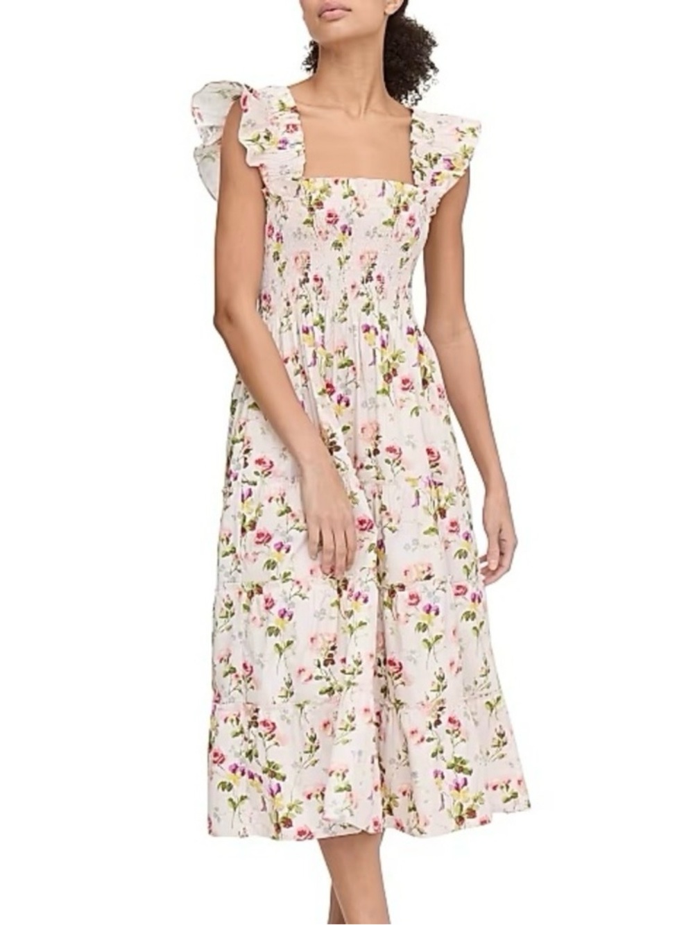 Hill House Ellie Nap Dress In Pink Bluebonnet Floral Midi Pockets Cotton Sz S